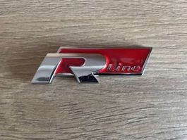 Logo VW « R-Line » Autocollant en métal (chromé /rouge)